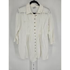 Vintage CMC Womens Sz XL 3/4 Sleeve Lagenlook Top White Micro Pleat